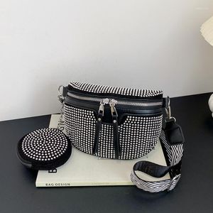 Bolsas de cintura feminina de luxo com diamantes pochete bolsa tiracolo feminina estilosa bolsa de ombro de couro com moedas