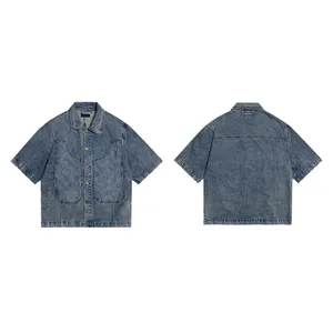 Kurzärärmelte Denim Workwear Shirt Herren Designer-Shirts Marke Kleidung Männer Shorts Ärmeln Hemd Hip Hop Stil hochwertige Baumwolltops 10864