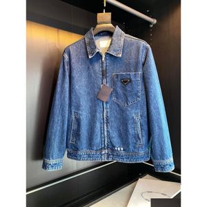 Jaquetas masculinas primavera e outono jaqueta de designer de moda tamanho americano com zíper azul jeans design de alta qualidade roupa de entrega direta para homens Dhe9R