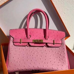 Designer Avestruz Platinum Bolsa Crocodilo Camado Handmado 2024 Padrão Moda Casual Cor Comparação de um ombro Messenger portátil Pink com logotipo couro genuíno