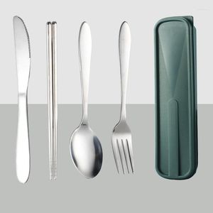 Dinnerware Sets Stainless Steel Chopsticks Spoon Set Portable Cutlery Three-piece Storage Box And Fork