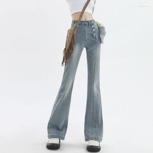 Damen Jeans Einreiher Hohe Taille Flare Herbst Schlanke Lange Boot Cut Denim Hosen Damen Streetwear