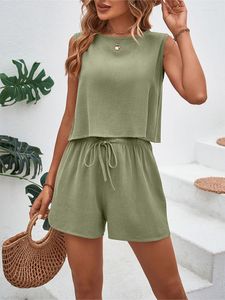 Kvinnors spårdräkter 2023 Summer Woman Shorts Set Cotton and Linen Sleeveless Top Casual Loose 2 Piece Set Female Suits