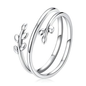 925 Sterling Silver Simple Multi-layer Leaf Adjustable Ring Lucky Leaves Statement Ring for Women Promise Ring Fashion Jewelry