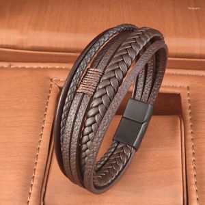 Mężczyźni stali nierdzewnej Bangle Men 21 cm oryginalne skórzane bransoletki wielowarstwowe pleciona lina dla bransoletki biżuterii mężczyzny