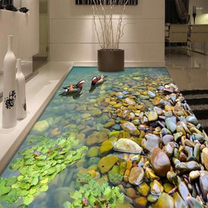 Wallpapers Custom 3D Floor Wallpaper Bathroom Kitchen PVC Mural Self-adhesive Thickened Waterproof Mandarin Duck Bathing