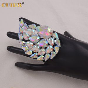 Wedding Rings CUIER 8cm Huge Size Water Drop Rings for women Bling bling Glass Gem Wedding Jewelry Fashion TV show jewelry 230804