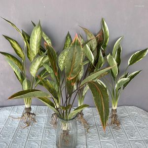 Decorative Flowers 12 Red Banana Leaves With Roots Fake Green Plants Living Room Decoration Potted Simulated