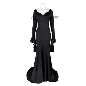 Themenkostüm Am Mittwoch spielte die Familie Adams die Rolle von Morticia mit einer Perücke, einem sexy schwarzen, ultradünnen Partykleid und einem Halloween-Karnevalskostüm für Frauen Z230804