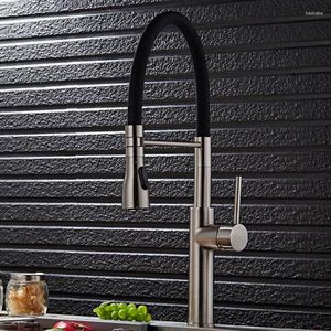 Kitchen Faucets Brushed Nickel Chrome Basin Sink Faucet Deck Mount Pull Out Dual Sprayer Nozzle Cold Mixer Taps Universal