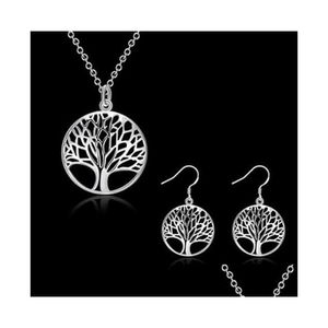 Серьговые ожерелья моды Женщины Женщины Попадные Дерево Жизнь подвеска и ювелирные изделия, набор золотых сделок, наборы доставки DH2W6