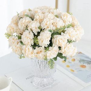 Dekorativa blommor 8 huvuden hortensia konstgjorda för bröllop brud bukett hem blommor arrangemang jul girland dekoration tillbehör