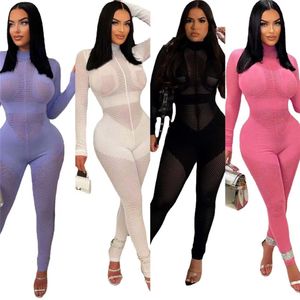 Designer Knitted Jumpsuits Women Fall Winter Long Sleeve Rompers Sexy Hollow Our Knitting Jumpsuits One Piece Overalls Bulk Wholesale Clothes 10062