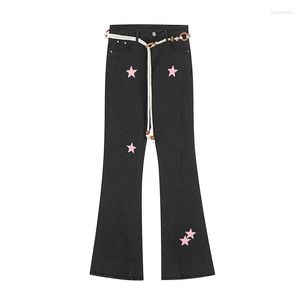 Jeans Feminino Espartilho Goth Pink Star Flared Feminino Harajuku Y2k Calças Streetwear Grunge Stretchy Calças Femininas Grayu Fashion