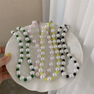 Choker Korean Fashion Colorful Pearl Beaded Necklace For Women Sweet Lovely Temperament Charm Clavicular Chain Simple Trendy Party Gift