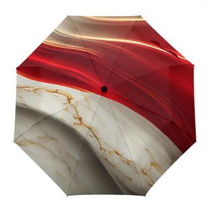 Umbrellas Marble Texture Red Automatic Parasol Folding Umbrella Male Women Printed Lightweight Rain Gear