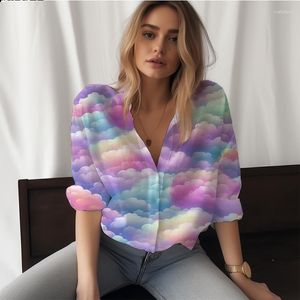 Women's Blouses Summer Lady Shirt Cloud 3D Printed Cute Sweet Style Ladies Fashion Trend Loose
