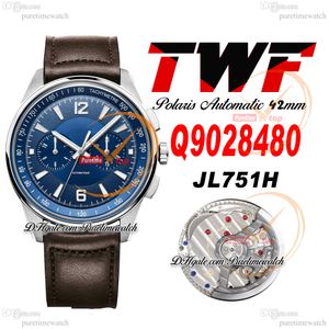 TWF Polaris Q9028480 JL751H Automatic Mens Watch Steel Case Blue Dial DayDate Brown Leather Strap Super Version Edition Herrenuhr Reloj Hombre Watches Puretime E5