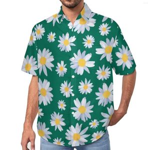 Mäns avslappnade skjortor Flower Botanisk strandskjorta Klassig White Daisy Hawaii Male Street Style Bluses Kort ärmkläder plus storlek