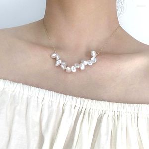 Ketten 925 Silber Halskette Barock Stil Ins Kragen Blütenblatt Perle Mode Einfache Schlüsselbein Kette Zubehör Freundinnen