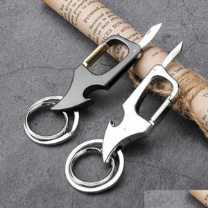 Keychains Lanyards Classic Men Mini Foldable Knife Keychain Outdoor Mti-Functional 2 In 1 Metal Bottle Opener With Two Key Rings F Dhe21