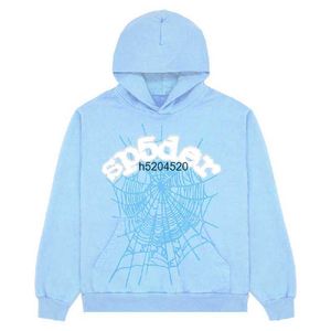 Men's and Women's Hoodies Sweatshirts Sweatpants Fashion Brand Sp5der 55555 2023 Sky Blue High Quality Angel Number Puff Pastry Printing Graphic Spider Web