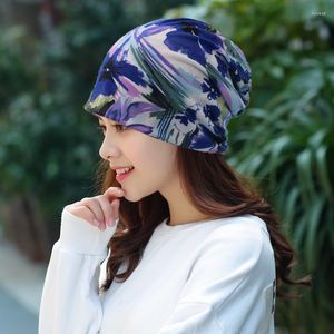 Cappelli a tesa larga Donna Estate Fiore Stampa Cotone Protezione solare Cappello da sole Donna Primavera Autunno Antivento Caldo Bavaglino multifunzionale Foulard