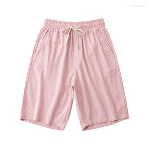 Men's Shorts Cotton Summer Fashion Elastic Waist Linen Texture Solid Color Simple Half Length Pants Daily Basic Clothing