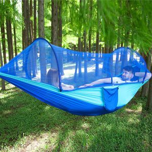 Hängmattor Portable Outdoor Camping Hammock 1-2 Person Go Swing With Mosquito Net Hanging Bed Ultralight Tourist Sleeping Hammock 230804