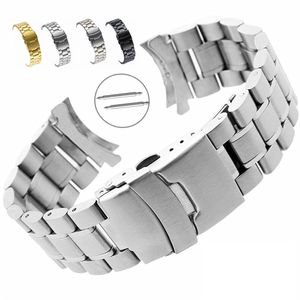 Uhrenarmbänder 18mm 20mm 22mm 24mm Edelstahl gebogenes Ende Band Männer Frauen Metall solide Doppelverschluss Schnalle Armband Armband Zubehör 230803