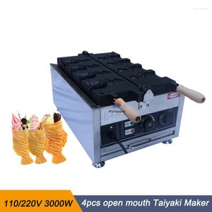 Máquina de fazer pão comercial 4 unidades de boca aberta Taiyaki Sorveteira elétrica 110/220 V Cone de peixe japonês Assadeira antiaderente Forma de waffle