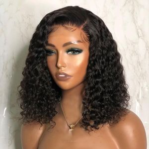 Lace Wigs Cabelo Humano Brasileiro Jerry Curly Parte Lateral Curto Bob Peruca para Mulheres Natural 13x1 Fronal Water Deep 230803