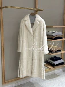 Damrockar Autumn och Winter Loro Piana White Mink Wool Cashmere Long Coat