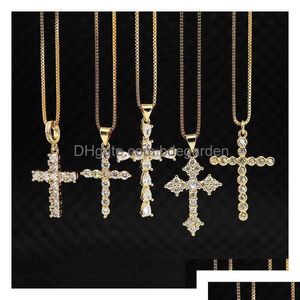 Anhänger Halsketten NS1082 Hohe Qualität Diamant Christian Religion Schmuck Vergoldete Edelstahlkette CZ Micro Pave Kreuz Neckl Dh6Ne