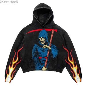 Men's Hoodies Sweatshirts New Gothic Oversized Skull Print Men's and Women's Sweaters Loose Casual Sweaters Hip Hop Full Match Zipper Hoodie 2022 Z230804