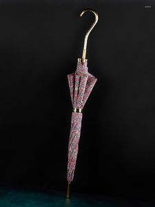 Зонтичные разбитые цветочные изогнутая ручка с буровым длинным зонтичным двойным слоем прямой полюс
