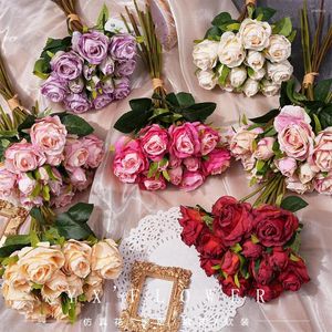 Dekorative Blumen Vintage Künstliche Simulation Rose Hochzeit Dekor Gefälschte Blume Großhandel Europäischen Tairose Ölgemälde Stil Requisiten Hause