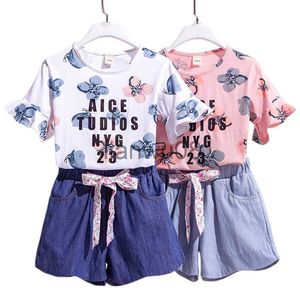 Conjuntos de roupas de verão novas meninas Conjunto de roupas de algodão padrão de borboleta camiseta e shorts 2 pçs terno de princesa 3 4 5 6 7 8 9 10 anos roupas infantis x0803