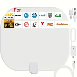 200 Mile Range Digital Indoor TV Antenna with Powerful Amplifier - Supports 8K, 4K, 1080p - VHF UHF Outdoor Signal Booster - Perfect for Smart TVs