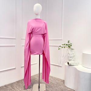 Casual Dresses 2023 Summer Collection Women Fashion Purple Sexig Viscose Slim Mante High Strecth Mante Sleeves Mini