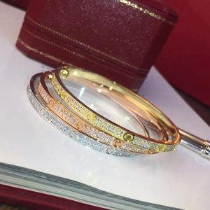 Pulseira feminina de ouro Duas fileiras de joias de luxo com diamantes Largura 5MM Processo de embutimento oculto Pulseiras resistentes ao desbotamento para mulheres luxuosas