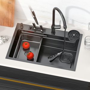 Cucina Nano Lavello in acciaio inossidabile 304 Lavabo per uso domestico Grande slot singolo in stile giapponese con portacoltelli sopra i lavelli da banco