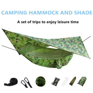 Hammocks Pop-Up Portable Camping Hammock with Mosquito Net and Sun Shelter Parachute Swing Hammocks Rain Fly Hammock Canopy Camping Stuff 230804