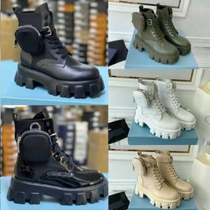 Erkekler Tasarımcılar Ayakkabı Diz Üstünde Botlar Kış Boot Naylon Askeri İlhamlı Savaş Botları Naylon Bouch Bags ile büyük boy ayak bileğine bağlı