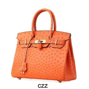 Designer Ostrich Platinum Handbag Bag Women's Women's 2024 Fashion Brand Women's 25 äkta läder