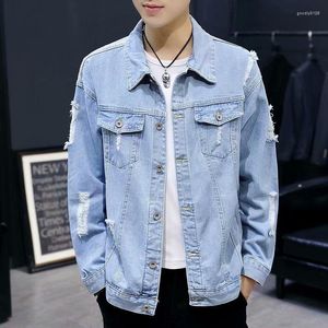 Men's Jackets 2023 Summer Autumn Ripped Hole Denim Jacket Vintage Clothing Men Women Trucker Coat Western Style Long-Sleeve Button