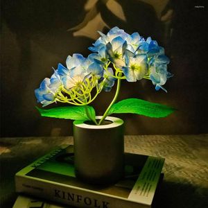 Nattlampor LED Hortensia Nightlight Simulation Flower Bundle Bedroom Decoration Atmosfär USB bordslampa för födelsedagspresent