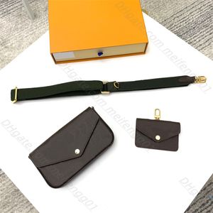 Toppkvalitet 2 datorer Set axlar väska designers m80091 f e licie rem handväska män kvinnor äkta läderkedja kors kroppspåsar koppling totes hobo purses plånbok grossist