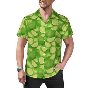 Camisas Casuais Masculinas Verde Limão Estampado Camisa Solta Men Beach Lime Slice Summer Design Manga Curta Harajuku Blusas Oversized