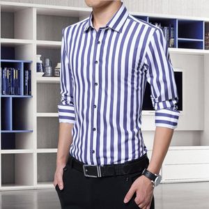 Camisas casuais masculinas moda coreana listrada manga longa slim fit camisa masculina tendência empresarial plus size 5XL